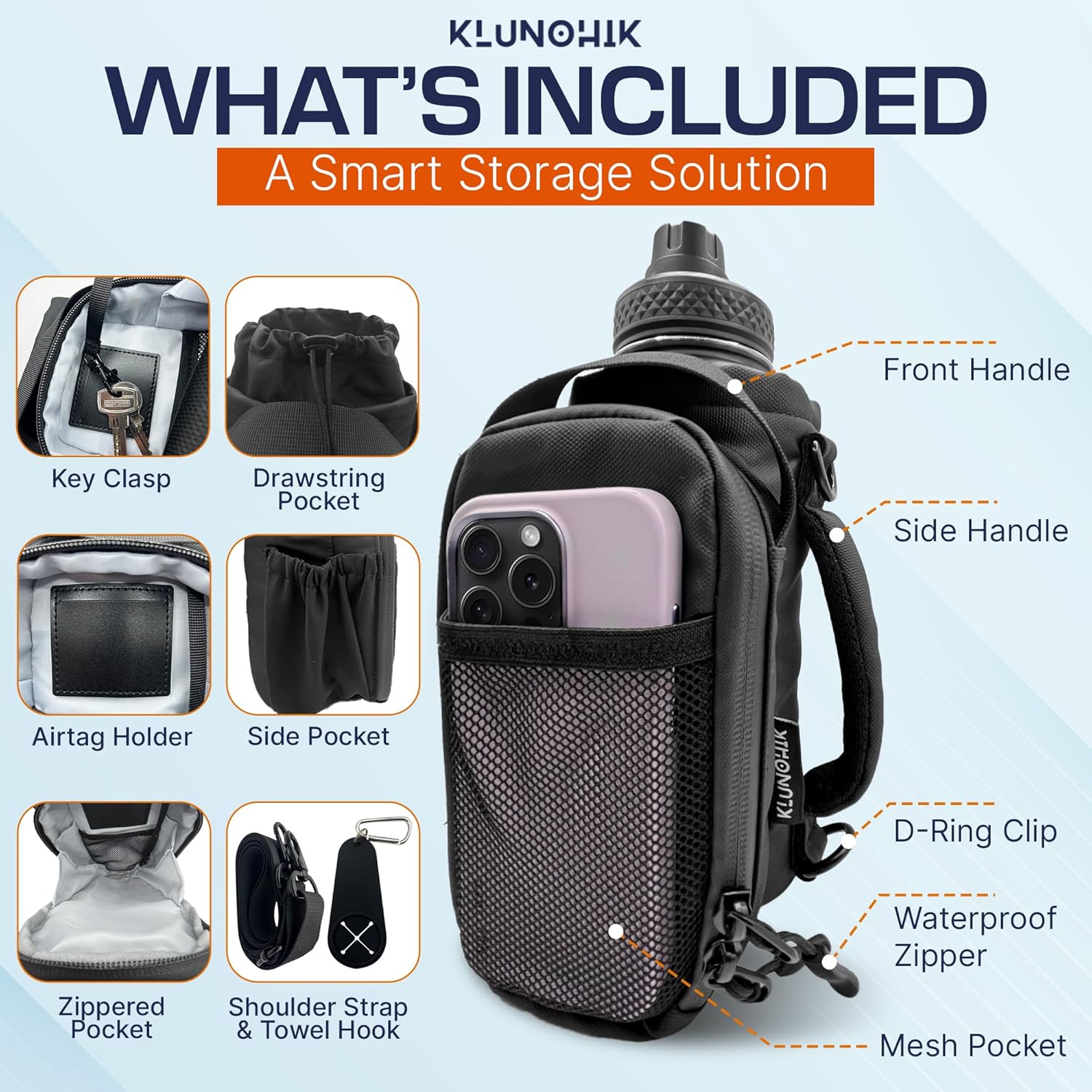 Magnetic Gym Bag with 5 Neodymium Magnets – Waterproof Bottle & Essentials Holder, Fits All Gym Machines – Smart Storage with Mesh Pockets, Key Clasp & Airtag Slot - Image 6