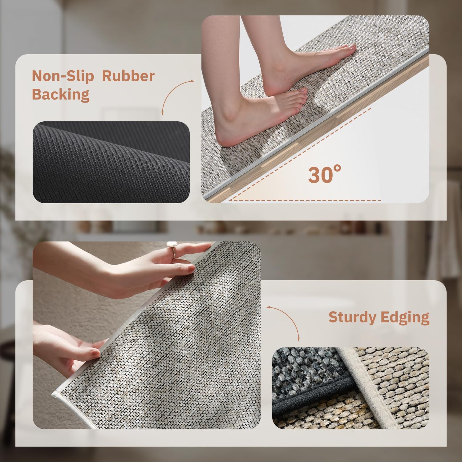 PADOOR Thin Bath Mats, Braided Bath Mats for Bathroom, No-Slip Rubber Backed Bath Rugs, Machine Washable & Quick Dry Absorbent Bathroom Mat (17"x28", Grant Beige) - Image 3