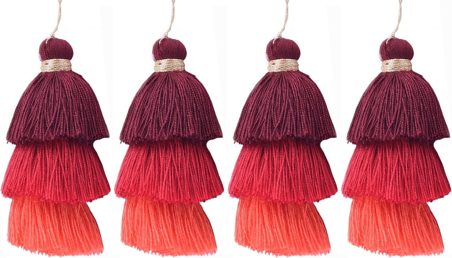 KONMAY Bulk 20pcs Tri-Layered Tassels with Hanging Loop for Jewelry Making, Clothing
