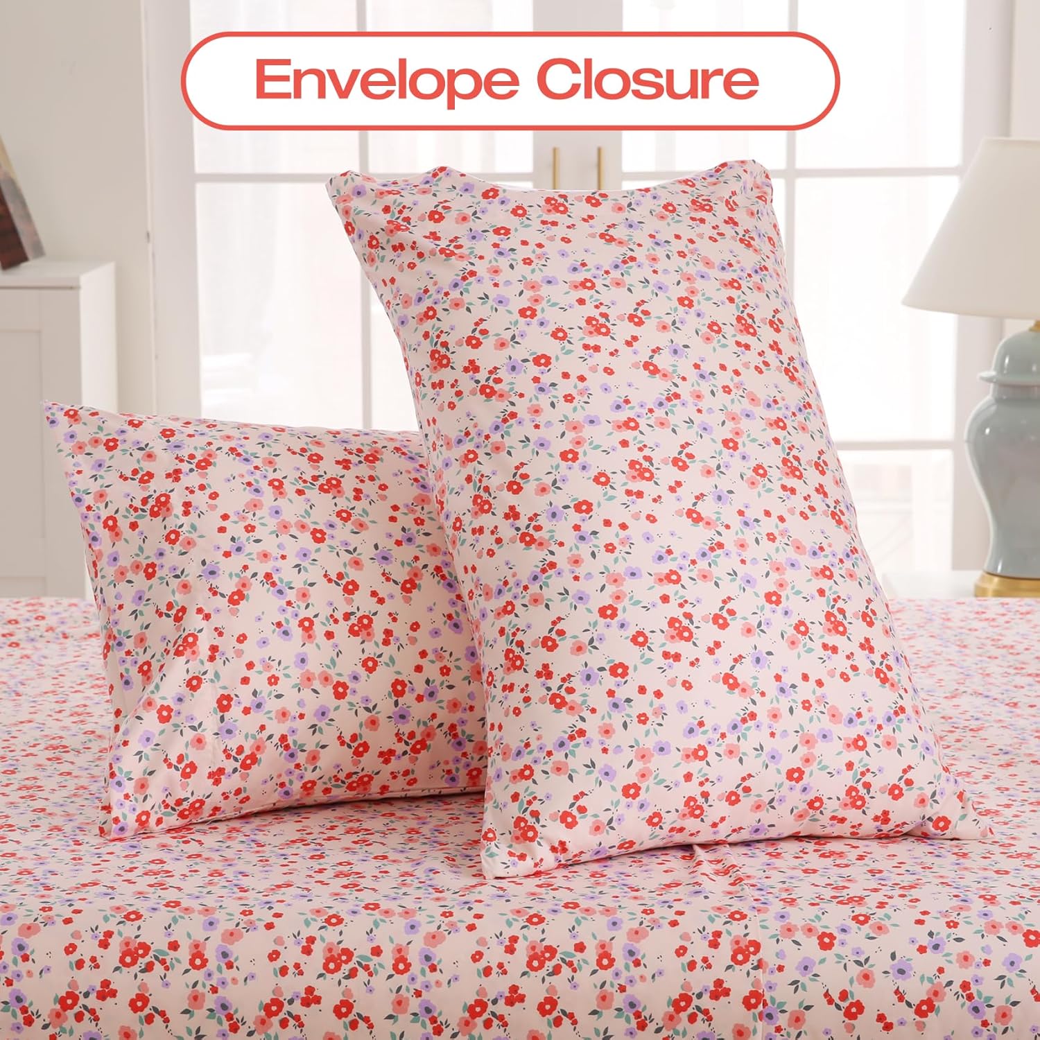 Yibeizi Pink Floral Sheet Set Queen 4 Piece, Coquette Cottagecore Aesthetic Flower Shabby Chic Pattern Bed Sheets Cute Soft Microfiber Extra Deep Pocket Fitted Bedsheet - Image 3