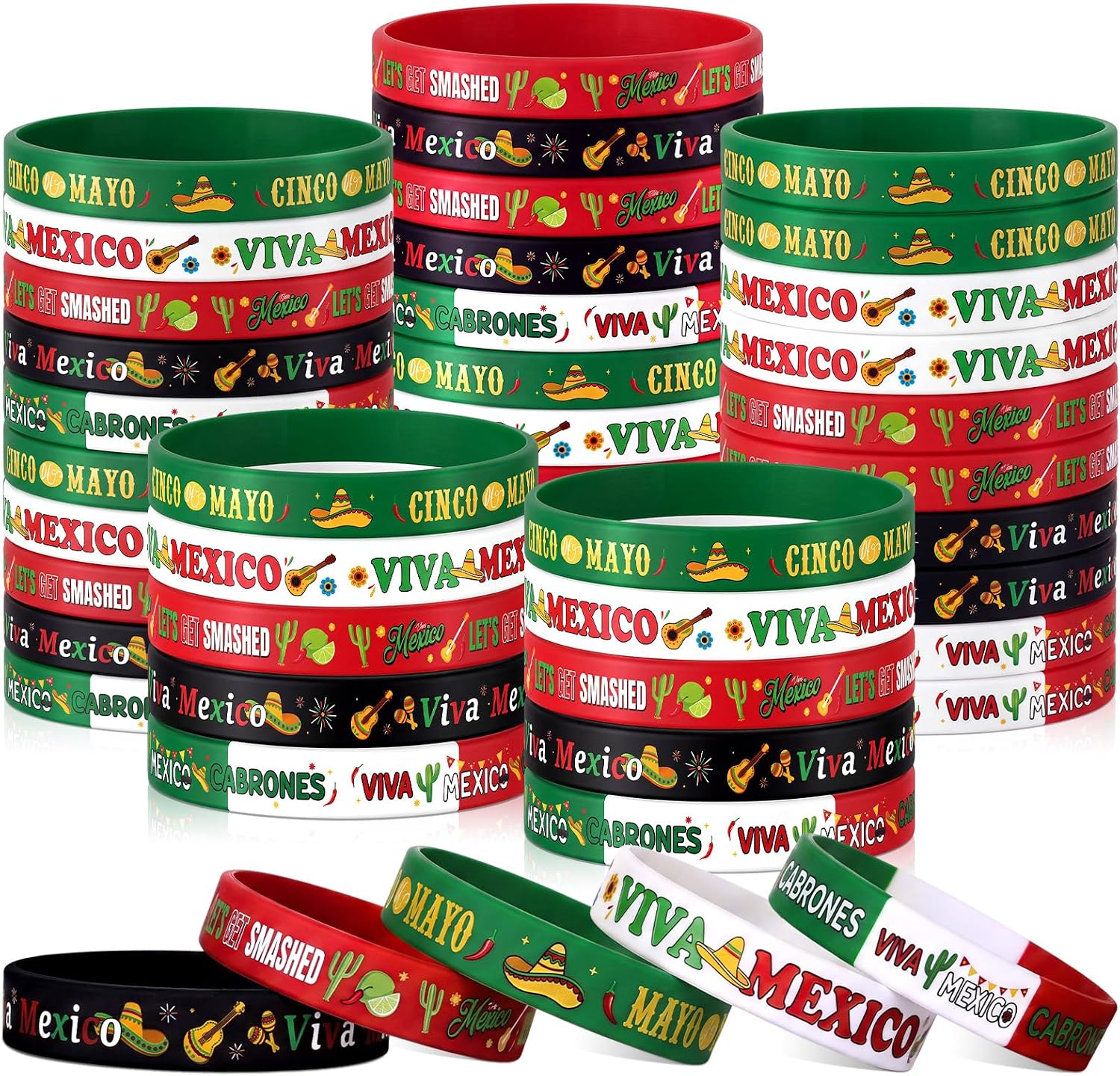 Kigeli 100 Pcs Mexican Silicone Bracelets Bulk 16 De September