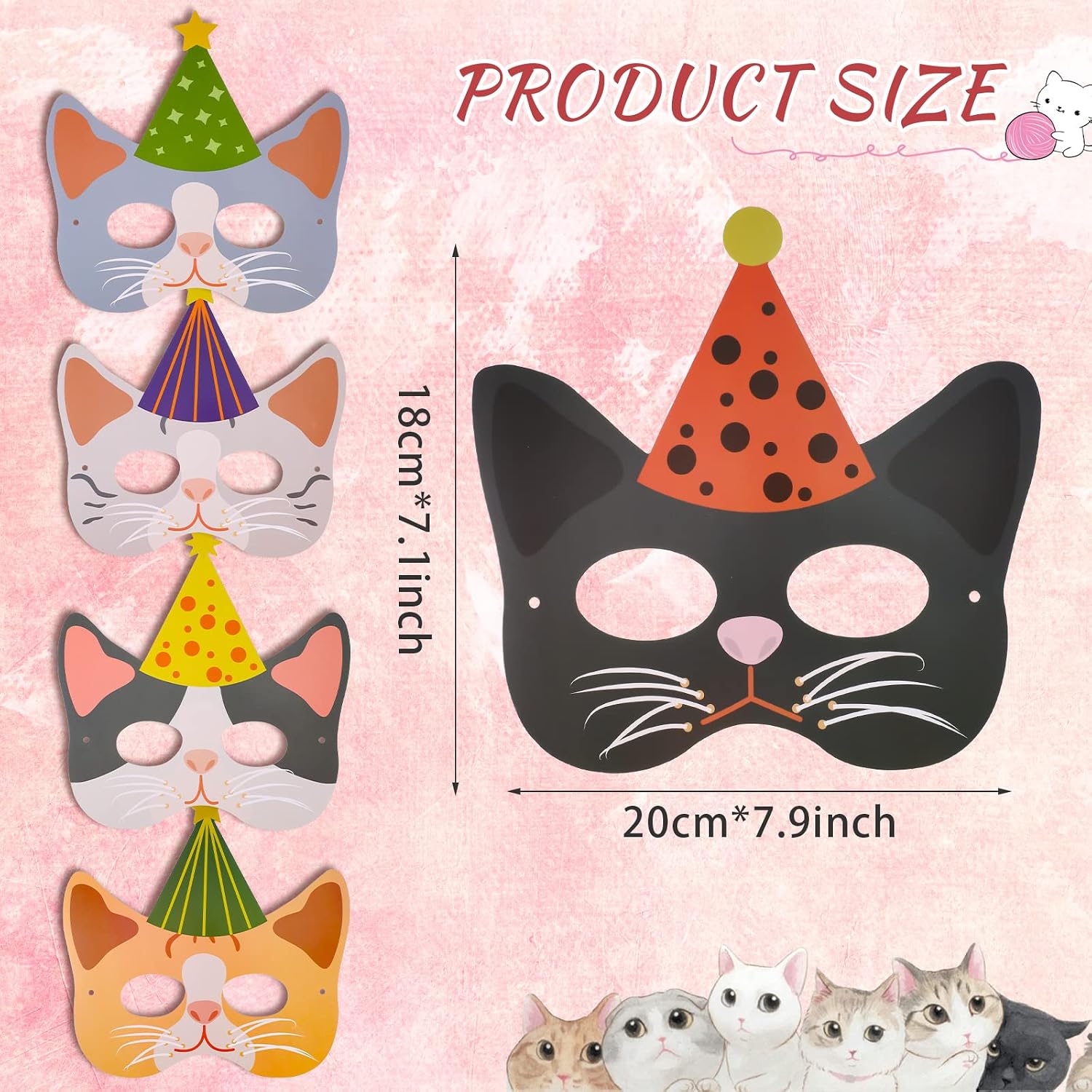 Civaner 24 Pcs Christmas Cat Party Masks Favors Bulk Christmas Cat Kitten Birthday Party Decoration Kitten Theme Supplies Photo Booth Props for Birthday Dress up Play Supplies