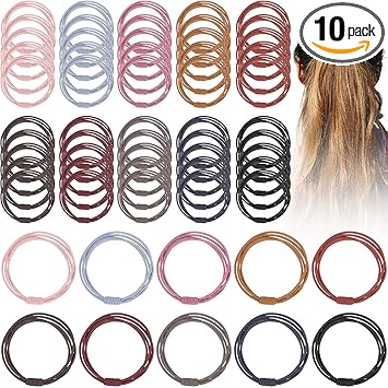 Mezco Basic Color Elastic Simple Circle Hair Ropes Rubber Dark Shade Thin Colorful Elastic Hair Ties Band for Womens and Girls (Multicolor) (Pack Of 10)