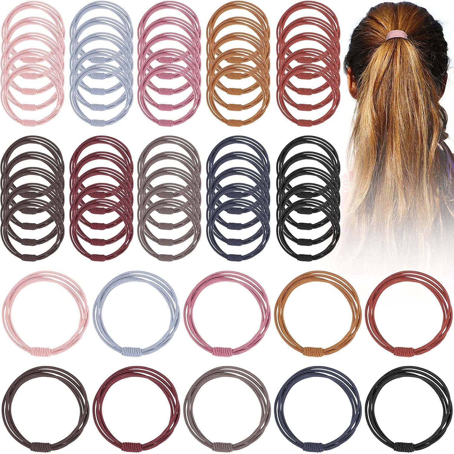 Mezco Basic Color Elastic Simple Circle Hair Ropes Rubber Dark Shade Thin Colorful Elastic Hair Ties Band for Women's and Girl's (Multicolor) (Pack Of 10)