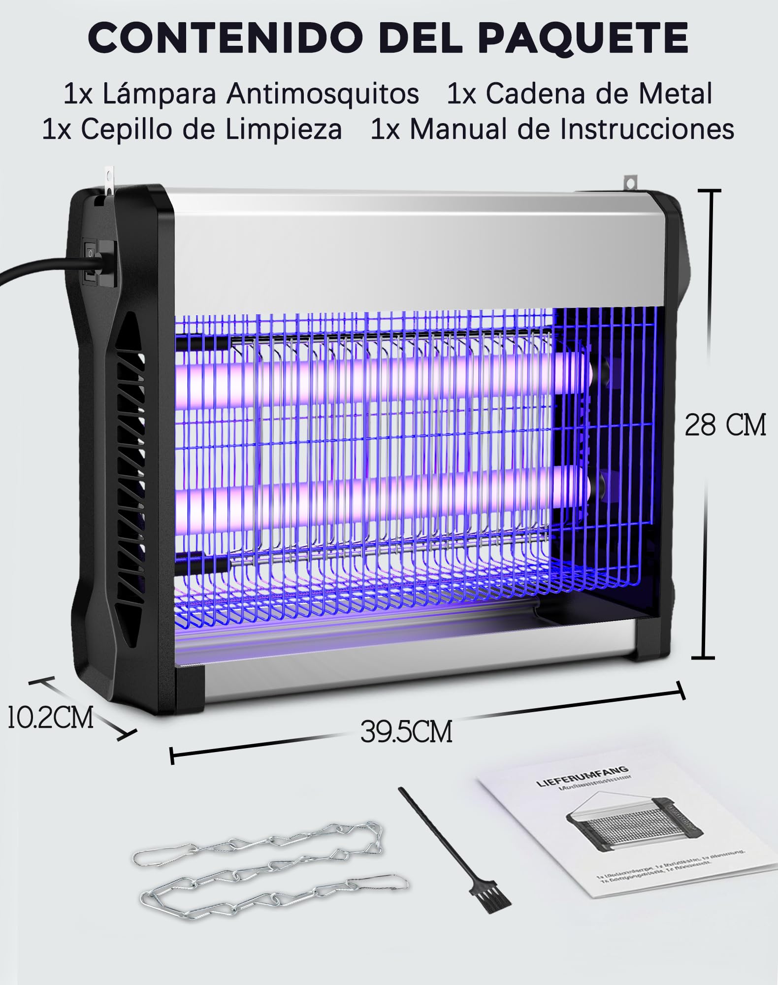 Matamoscas Eléctrica 20W, Lámpara Antimosquitos de 2500V, Mata Insectos, Cobertura 100㎡, Destructor de Moscas Silencioso, Material Ignífugo V0 para Interior, Hogar, Cocina, Oficina y Dormitorio