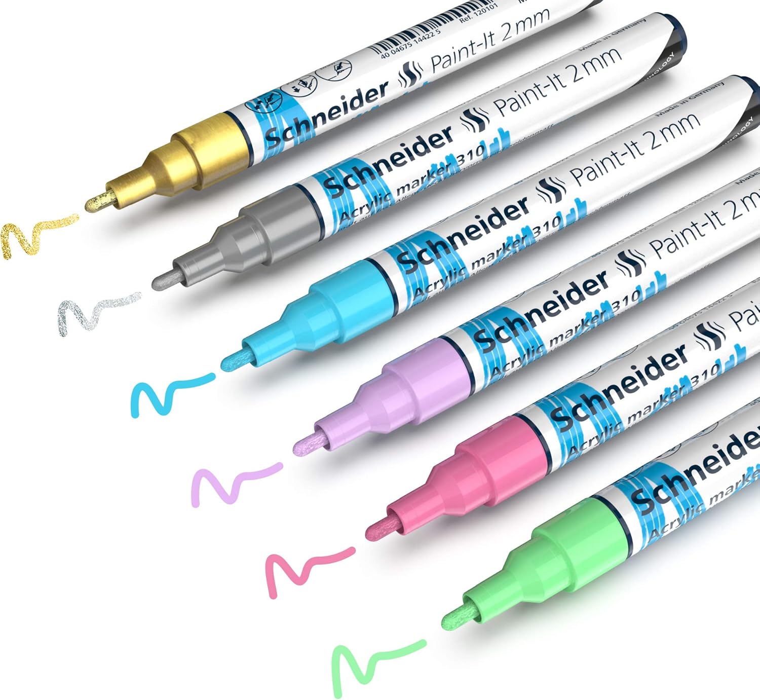 Schneider Paint-It 320 acrylic marker set 2 (4 mm round tip, high coverage, brilliant colour, for almost all surfaces) 6 pieces