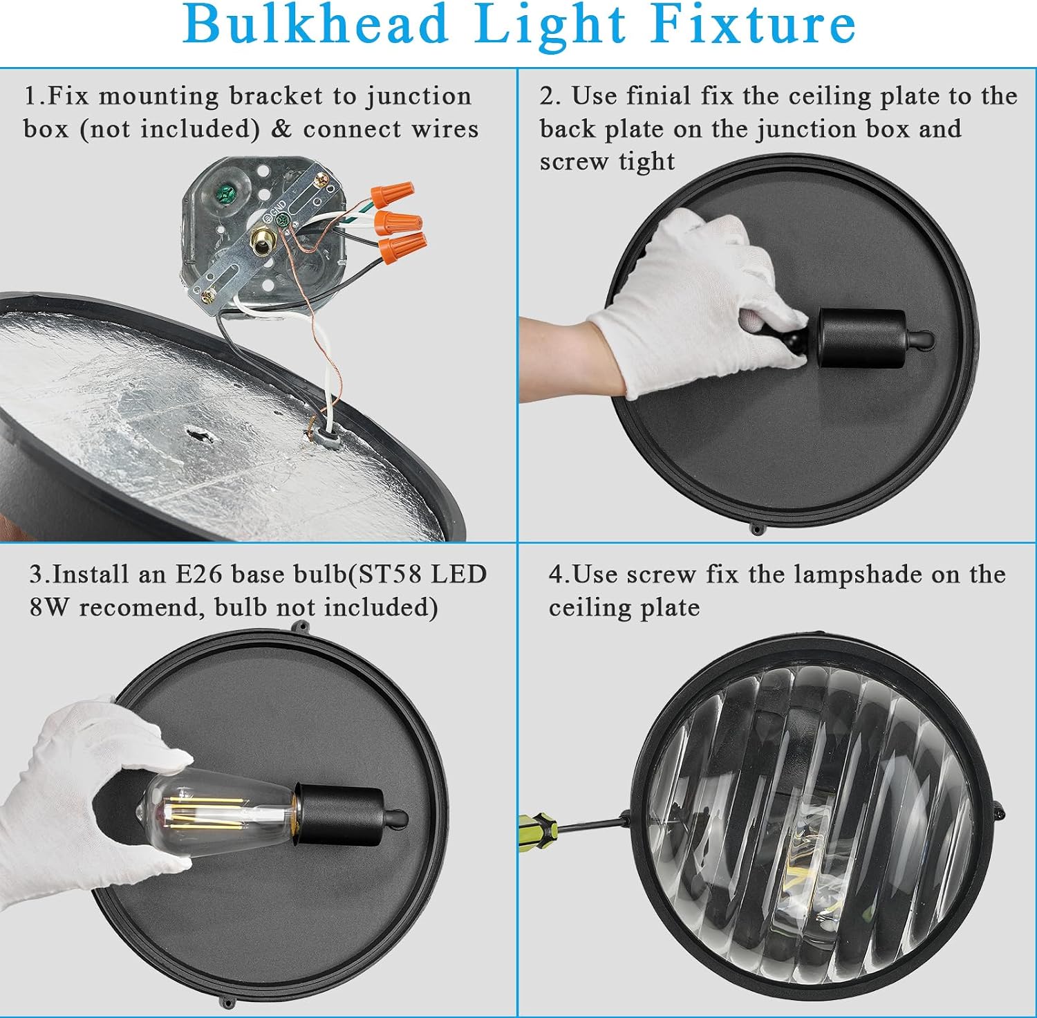 10 Inch Bulkhead Light Aluminum Sauna Light with Thickened Clear Glass Waterproof Outdoor Bulkhead Wall Light for Porch Basement Balcony E26 Socket 2-Pack