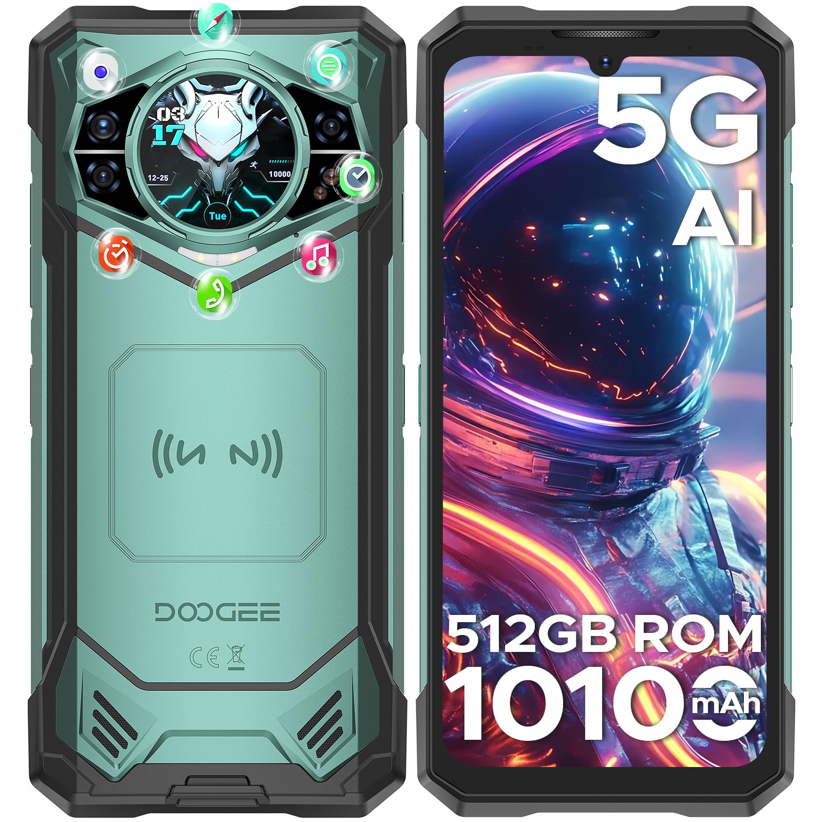 DOOGEE S200 X Rugged Smartphone 5G, 32GB+512GB, 1.32" Rear Display, 10100mAh, 6.72" FHD+ 120Hz Smartphone Rugged Android 14, MTK Dimensity 7050 Octa Core,100MP+20MP/WIFI6/NFC/BT5.2/GPS- Verde