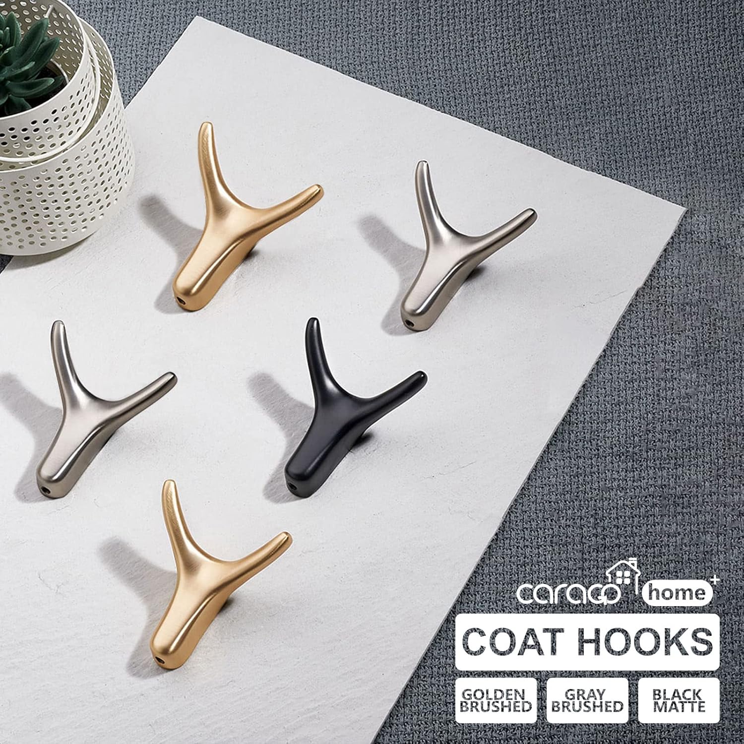 CARAGO Coat Hooks, Towel Hooks for Bathroom,3 Packs Metal Heavy Duty Wall Hooks, Suitable for Cloakroom, Living Room, Kitchen, Bathroom, for Hanging Clothes, Hats, Bags, Towels (Gray Brushed)