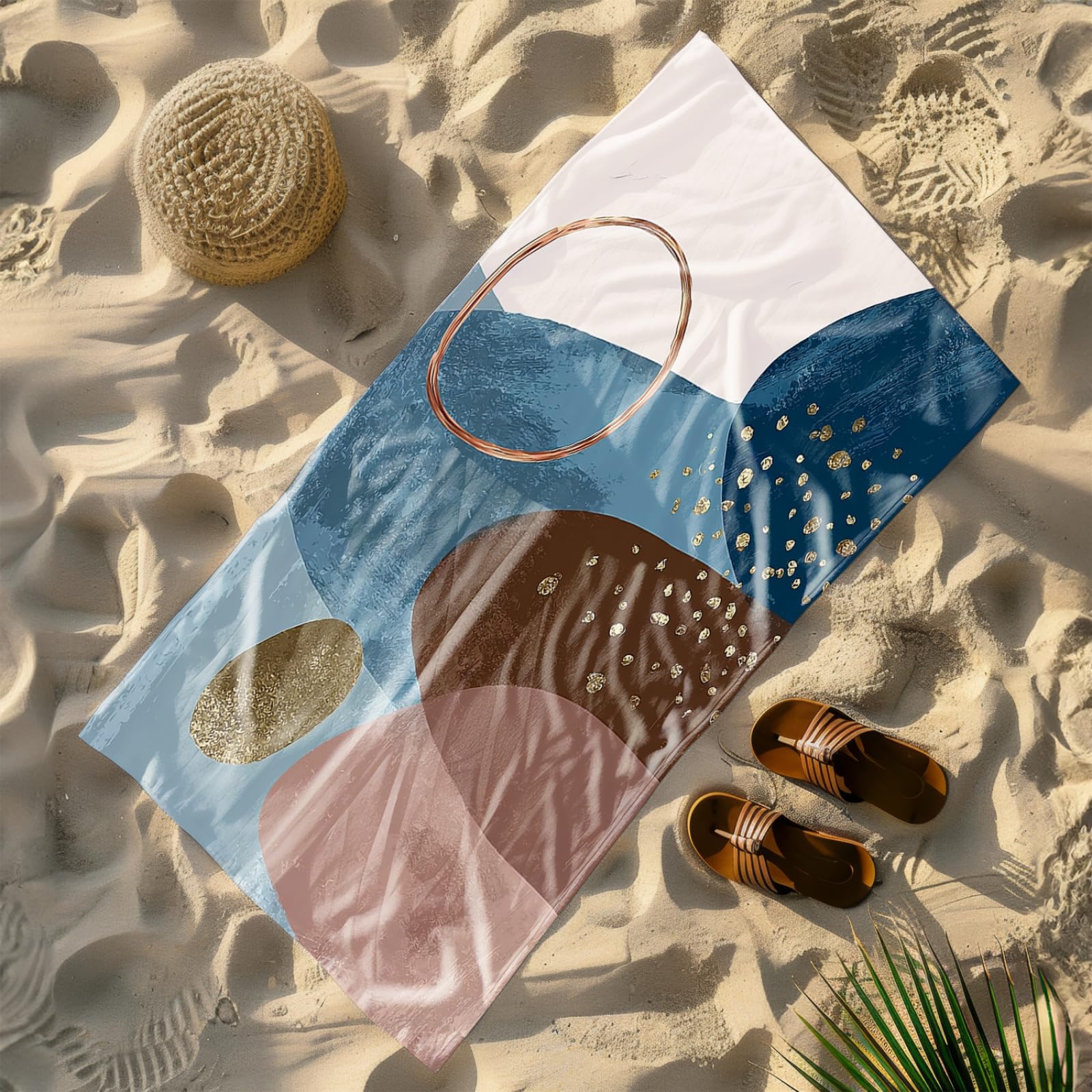 Générique Serviette de Plage XXL Modèle Bleu Marron | Grande Taille Serviette de Plage et Douche Avec Elastique Microfibre Absorbante et Légère Sport Séchage Rapide