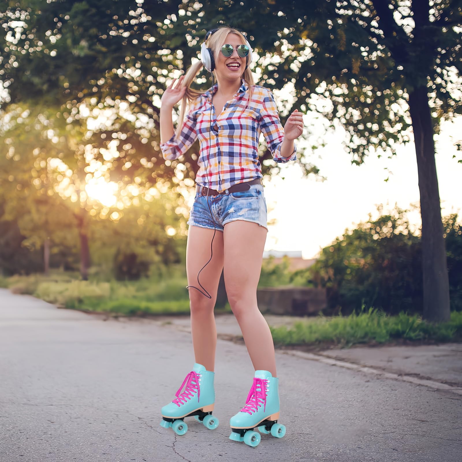 Nattork Roller Skates for Women Outdoor Fun Fashionable Roller Derby Skates for Men Girls Boys Pink Purple Blue Teal Yellow