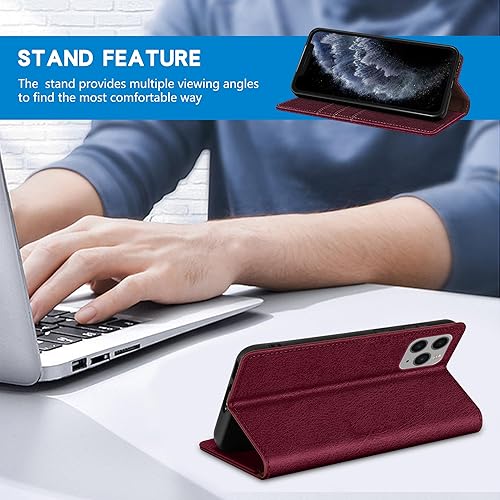 Miniatura 4 de ZZXX Funda tipo cartera para iPhone 11 Pro Max, 3 ranuras para tarjetas con bloqueo RFID, funda protectora de cuero magnético fuerte para teléfono