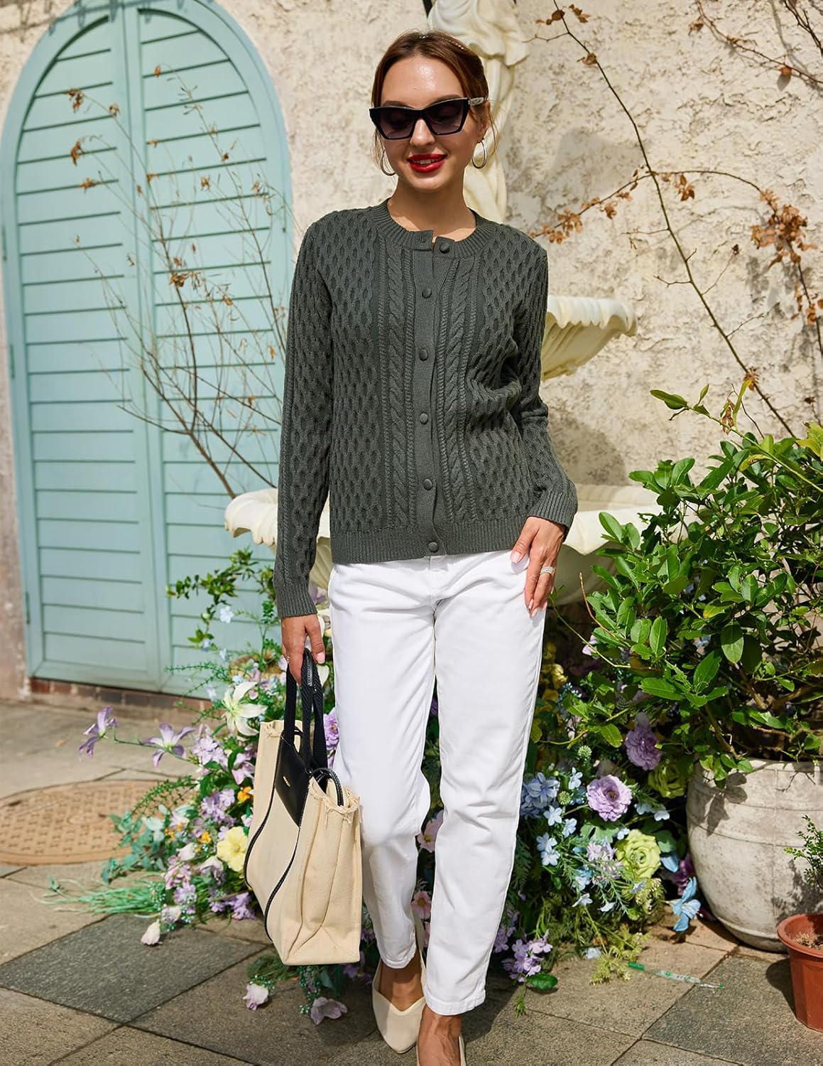 GRACE KARIN Womens Cable Knit Cardigan Sweaters, Button Down Cardigans 2026 Spring, Casual Long Sleeve Tops - Image 4