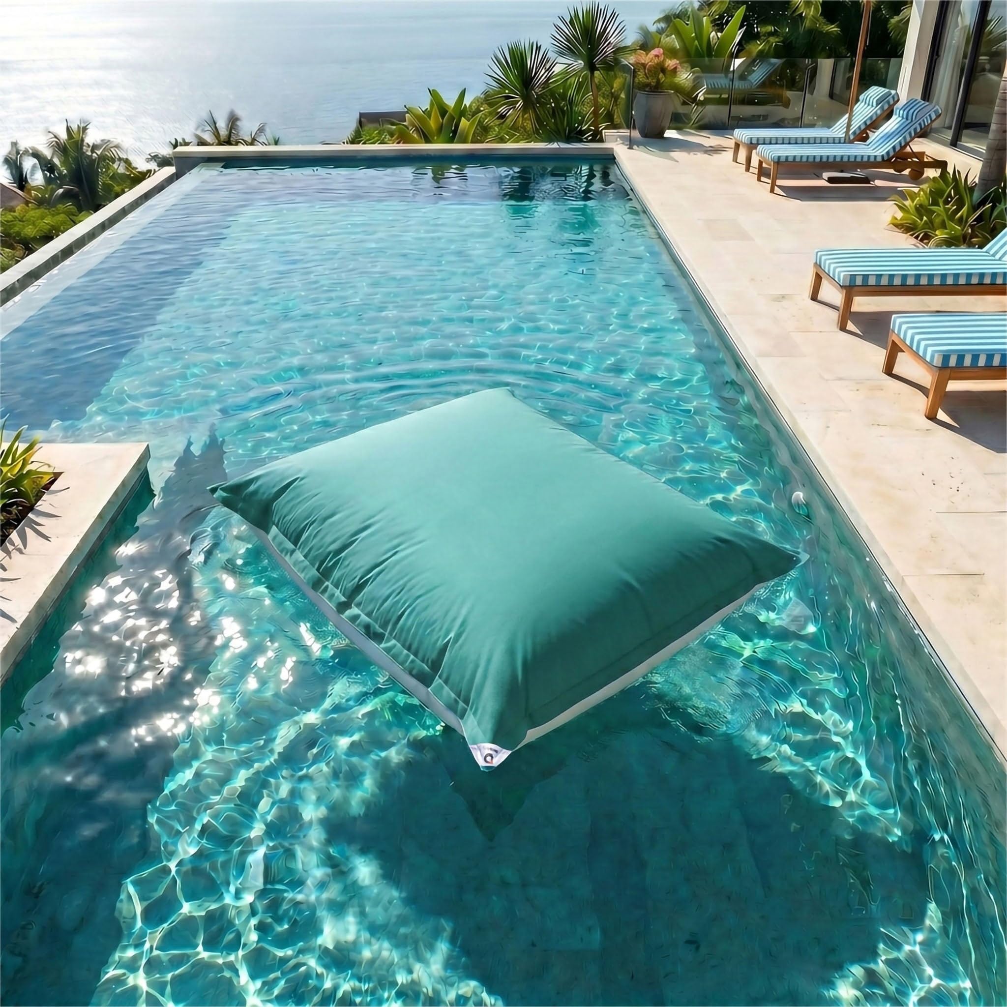 Housse pour Pouf Géant XXL 180x140cm Déhoussable Flottant Piscine Bleu Caraïbes