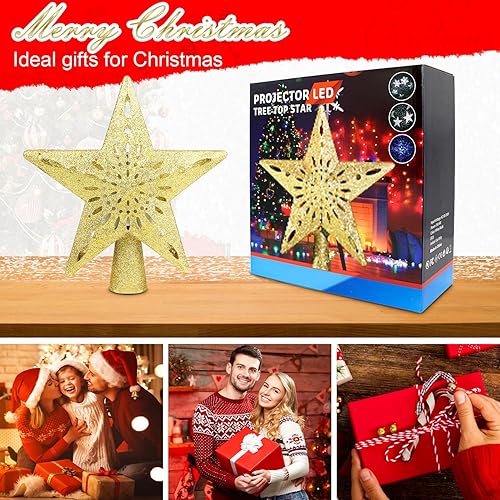 Miniatura 4 de Proyector de luces para árbol de Navidad con 6 modos de proyección, estrella dorada para árbol de Navidad con proyector LED integrado, proyección