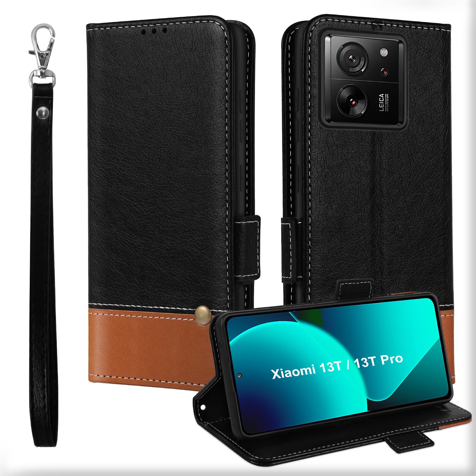 Coque Portefeuille En Cuir Pour Xiaomi 13T / 13T Pro - Rabat Magnétique Avec Porte-cartes - Noir