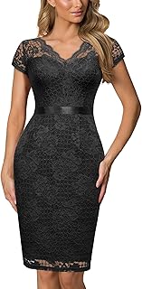Women's Retro V Neck Elegant Floral Lace Short Sleeve Cocktail Dress - Buy now