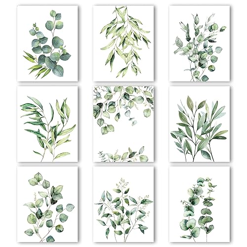 Zonon 9 Pcs Botanical Boho Bathroom Decor Plant Wall Prints,