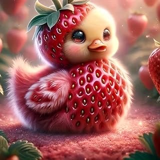 5D Diamond Art Kits for Adults Beginner, Strawberry Duck Diamond Painting Kits for Adults, DIY Full Drill Diamond Dot Gem Painting for Home Wall Decor 13.7x13.7inch