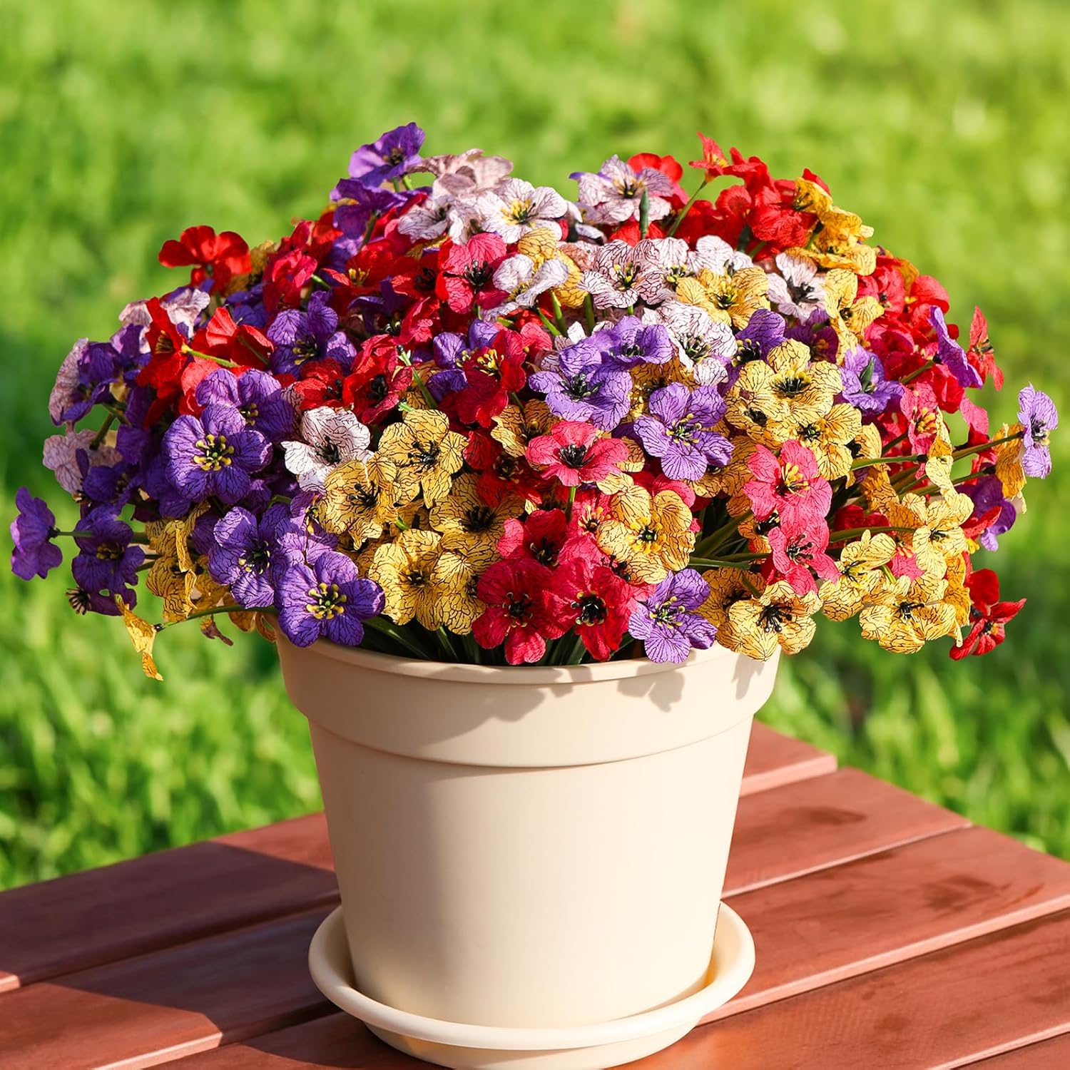 26 Bundles UV Resistant Artificial Flowers Outdoor, No Fade & Low Maintenance Fake Spring Silk Flowers for Outside Porch, Garden, Yard, Window Box Decor-Colorful