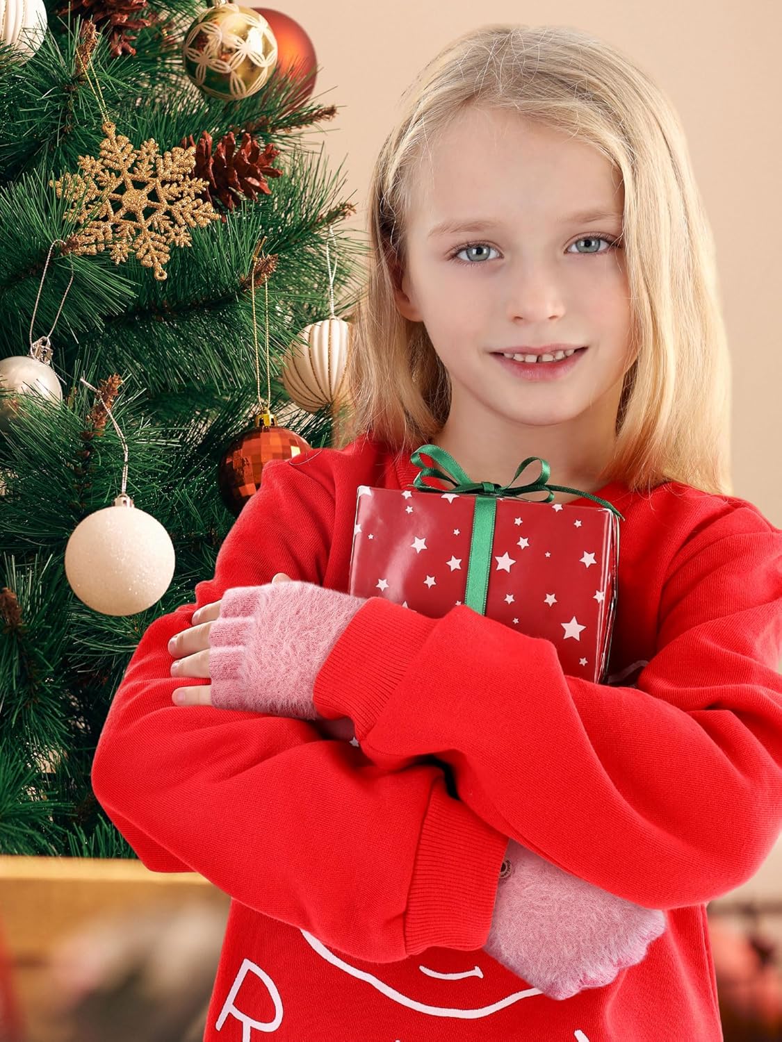 Geyoga 3 Pairs Kids Fingerless Gloves Winter Flip Gloves Warm Convertible Mitten for Girls Teenager Half Fingerless Mittens - Image 2