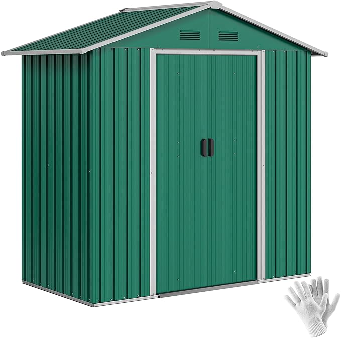 Outsunny 6.5ft x 3.5ft Garden Storage Shed, Large Metal Shed for Outdoor Storage with Double Sliding Doors and 4 Vents, Green : Amazon.ie: Everything Else