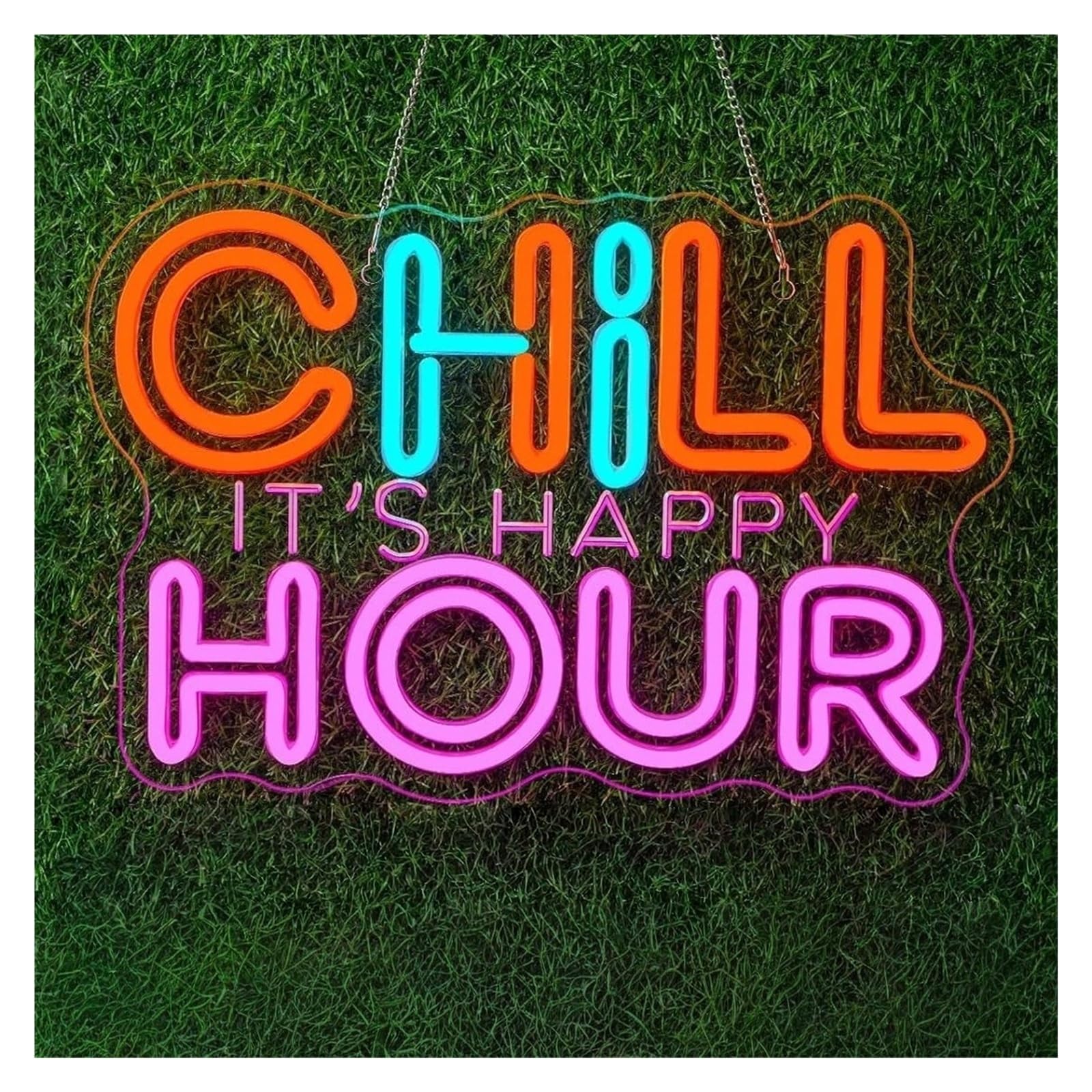 XENITE Hanging Art Neon Signs CHILL Hour Neon Sign USB LED Light for Garage Bar Dorm Party Gaming Room Bedroom Decoration 35x32cm