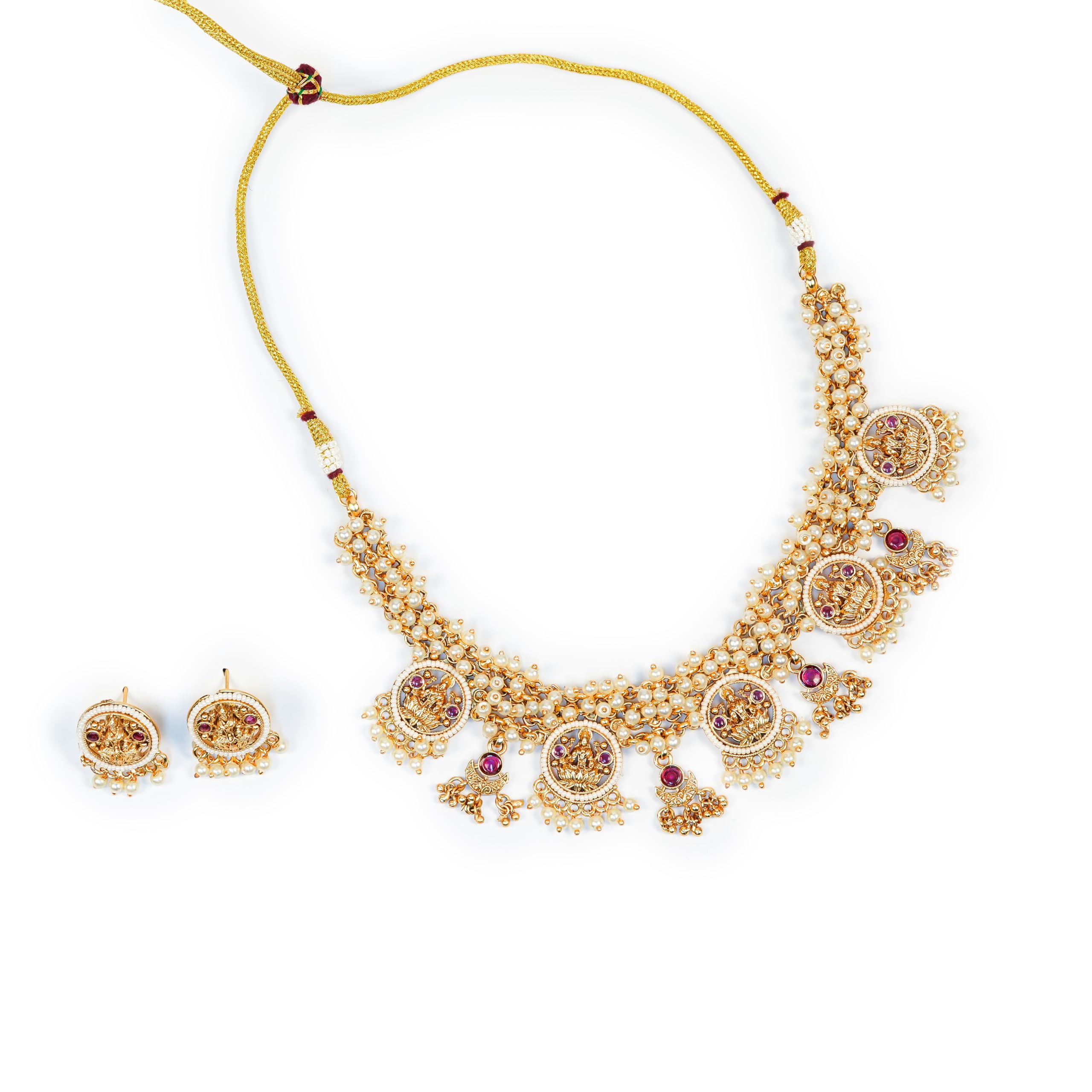Traditional Necklace Set in Gold-Plated Finish for Womens & Girls | Stylish Jewelry Set | Lightweight Traditional Jewellery Set-image-37