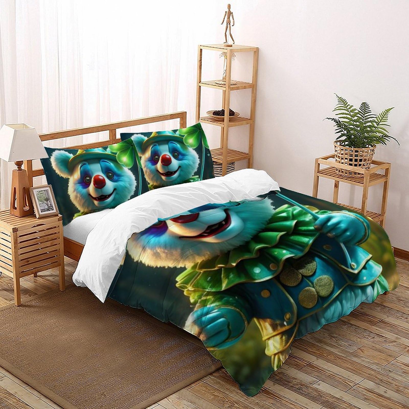 Housse de couette ours clown 200x200cm, le cadeau parfait pour chambre d'enfant et garçon