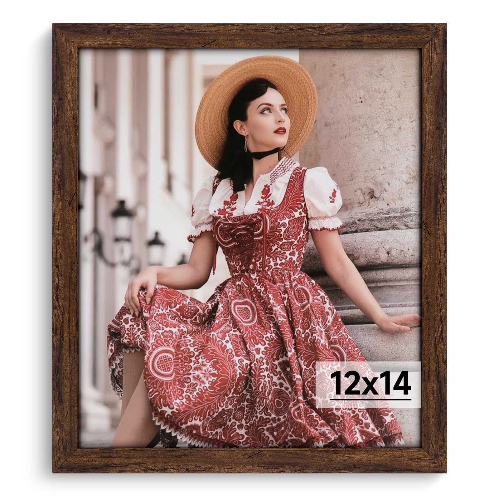 Dark Brown 12x14 Frame -Single Frame - Rustic Woodgrain 12 x 14 Poster Frame with Plexiglass for Wall Gallery Display, 12x14 Picture Frame for Puzzle, Artwork, Photo and Poster