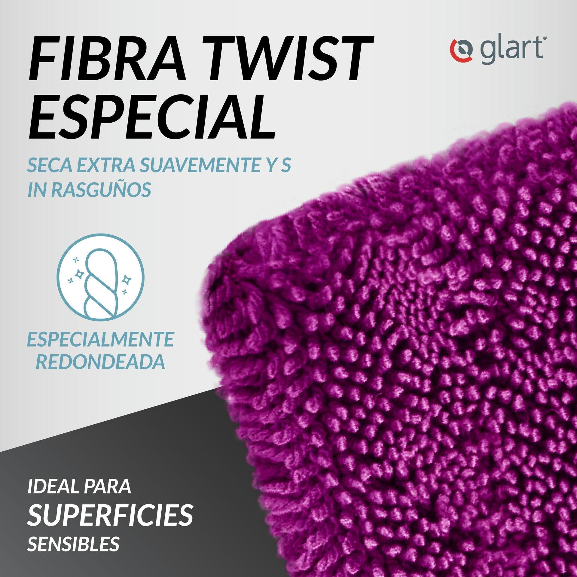 Glart 44TW8P Toalla de Secado de Microfibra XXL para Coche – 80x55 cm, absorción extrafuerte, sin Pelusa, para Pintura, Cristales y Llantas, paño Profesional Reutilizable para el Cuidado del vehículo
