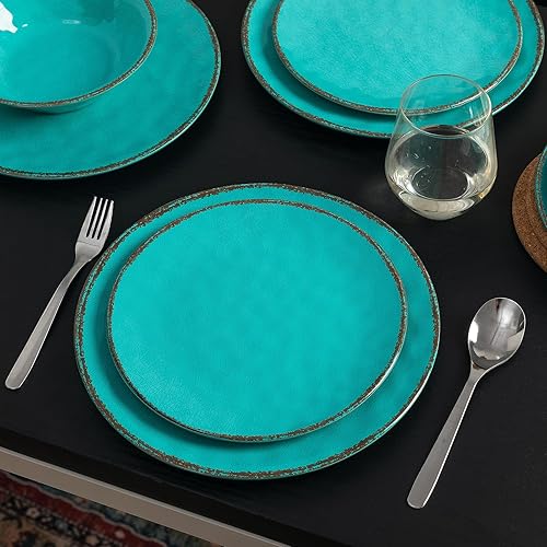 Miniatura 2 de LEHAHA Vajilla rústica de melamina, juego de 12 piezas de plástico para 4, juego de platos y cuencos resistentes a roturas, juego de vajilla para