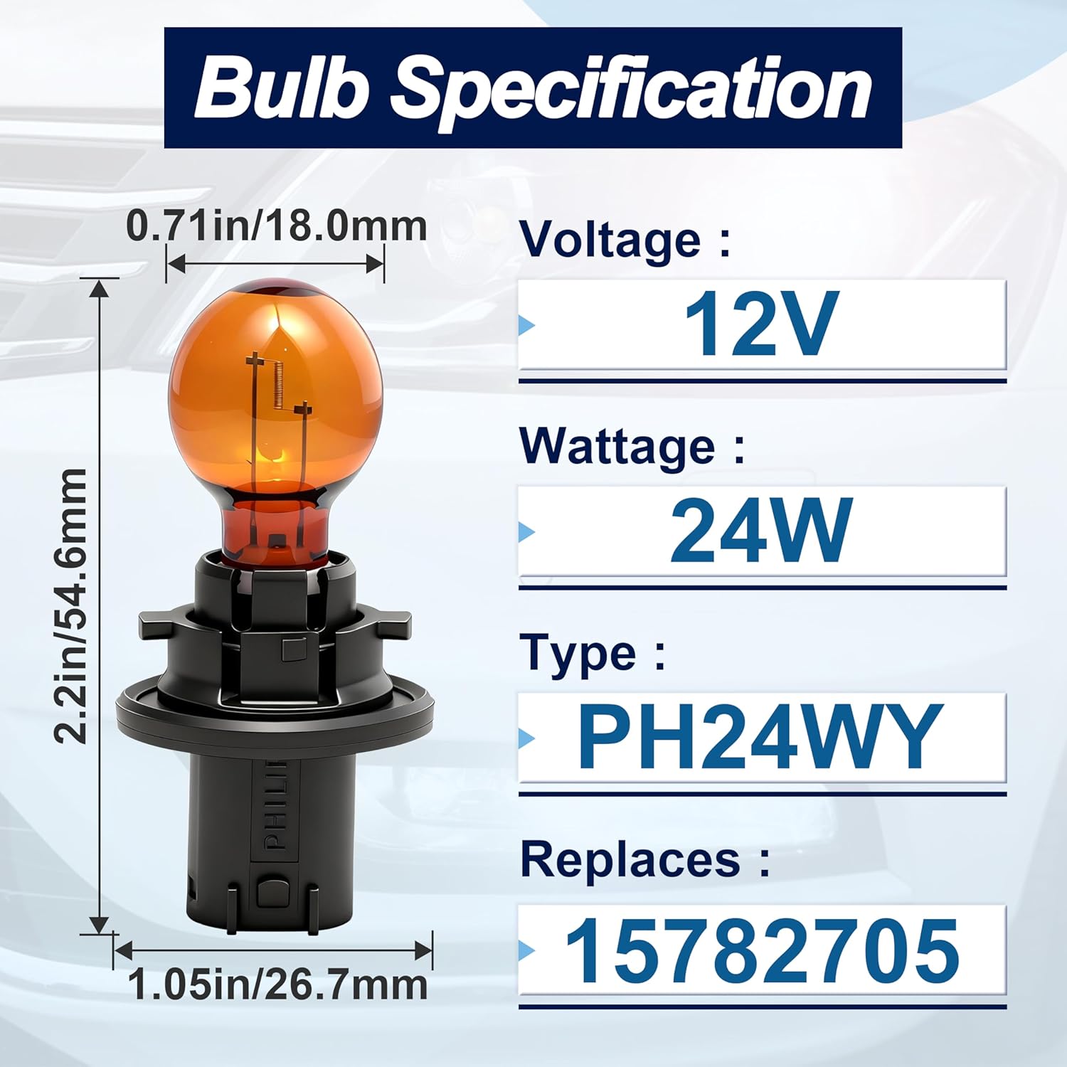 2Pcs PH24WY 12V 24W Amber Turn Signal Light Bulb Compitable with GMC Acadia 2007–2012, Cadillac CTS 2008–2015, Buick Enclave 2008–2012, Saturn Outlook 2007–2010, PH24WY Light Bulb Replaces 15782705