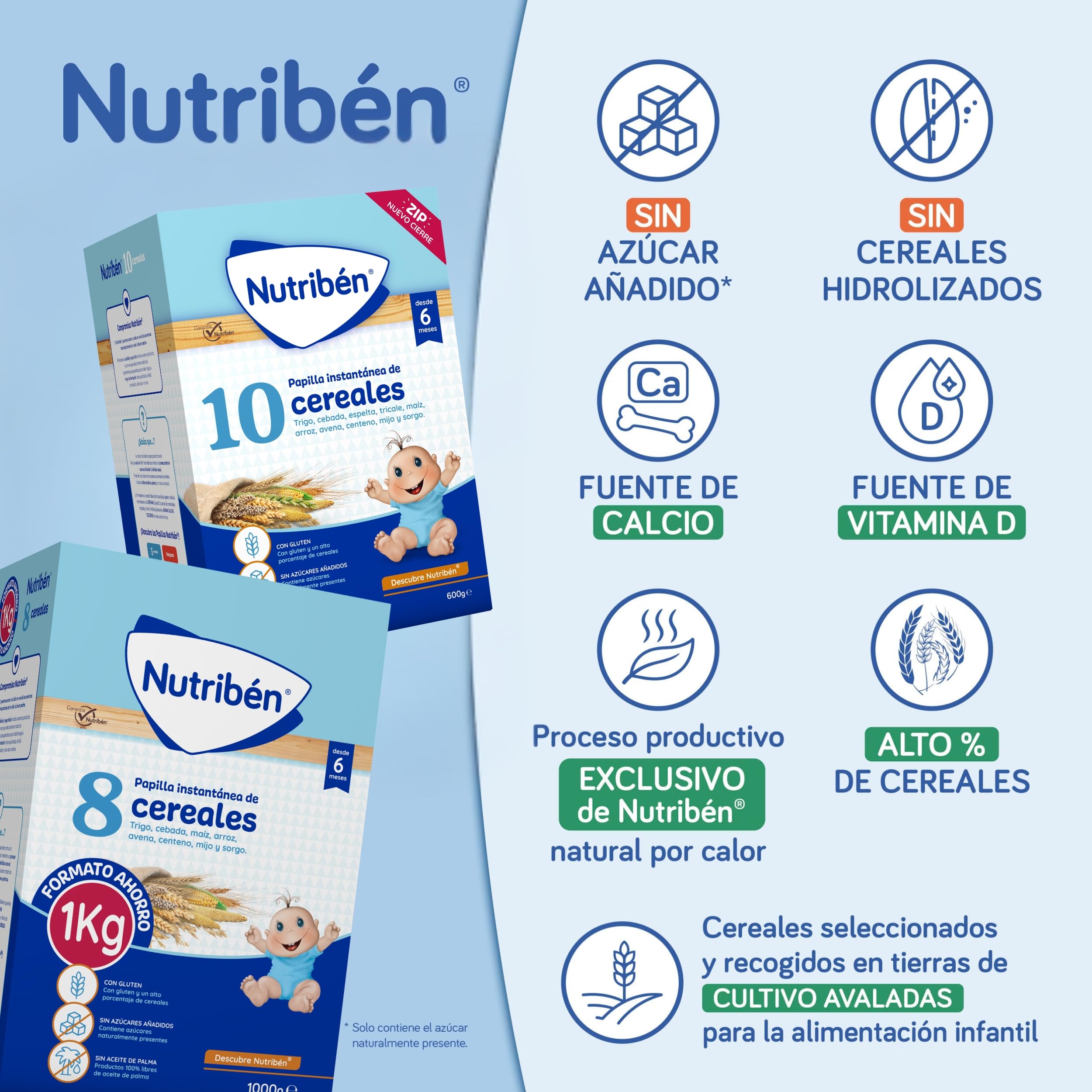 Nutribén | Papilla Instantánea 8 Cereales | 1kg | Sin azúcares añadidos | Sin Aceite de Palma