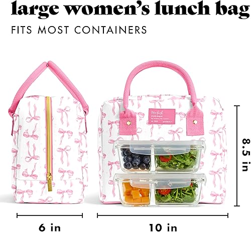 Miniatura 4 de Fit & Fresh Bloomington - Lonchera grande térmica para el trabajo, con contenedores, resistente a las manchas, con cierre, estampado de lazos rosados