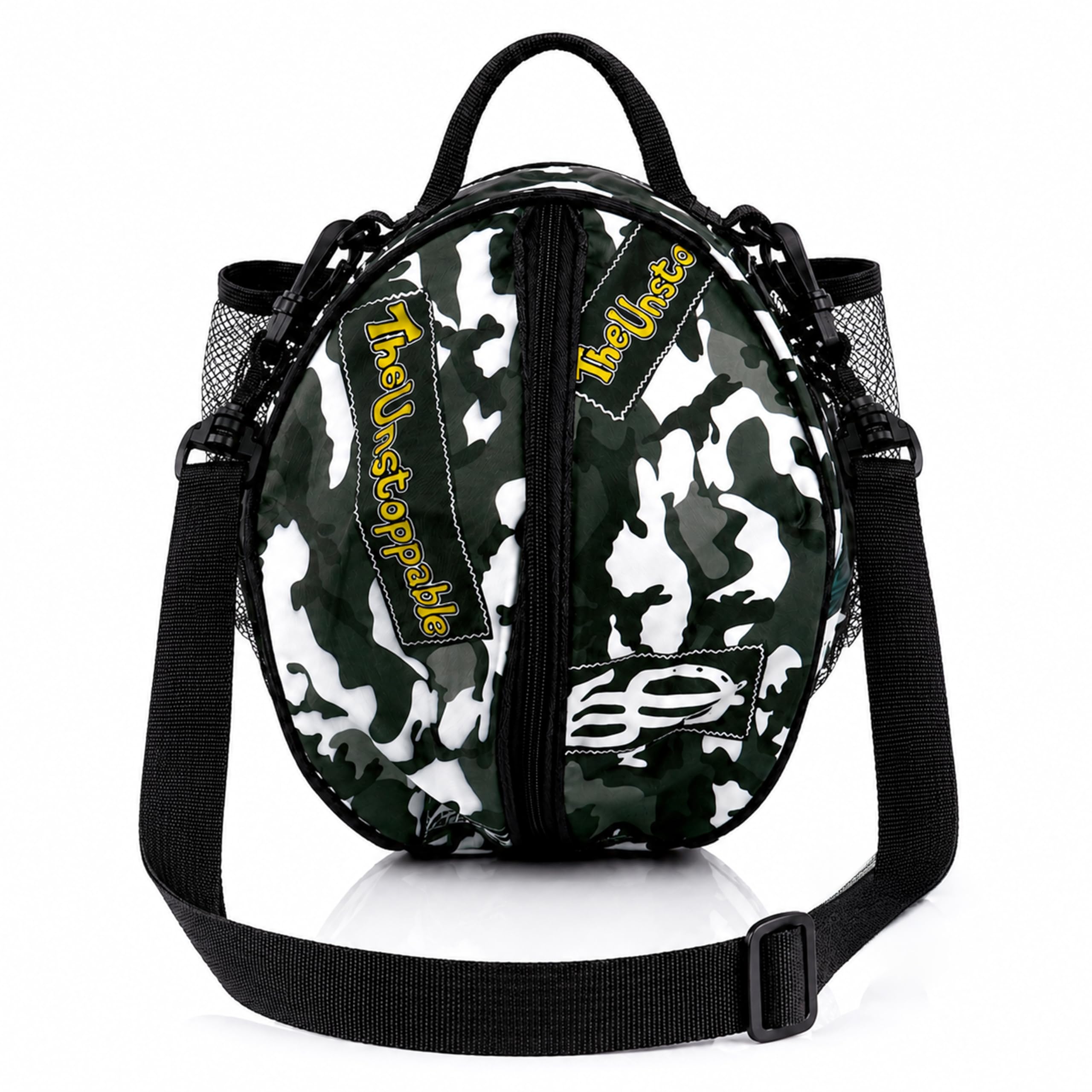 Storite Ball Backpack with Zipper Ball Compartment, Mesh Pocket, Carry Handle, for Football, Basketball, Volleyball, Black-White-image-27