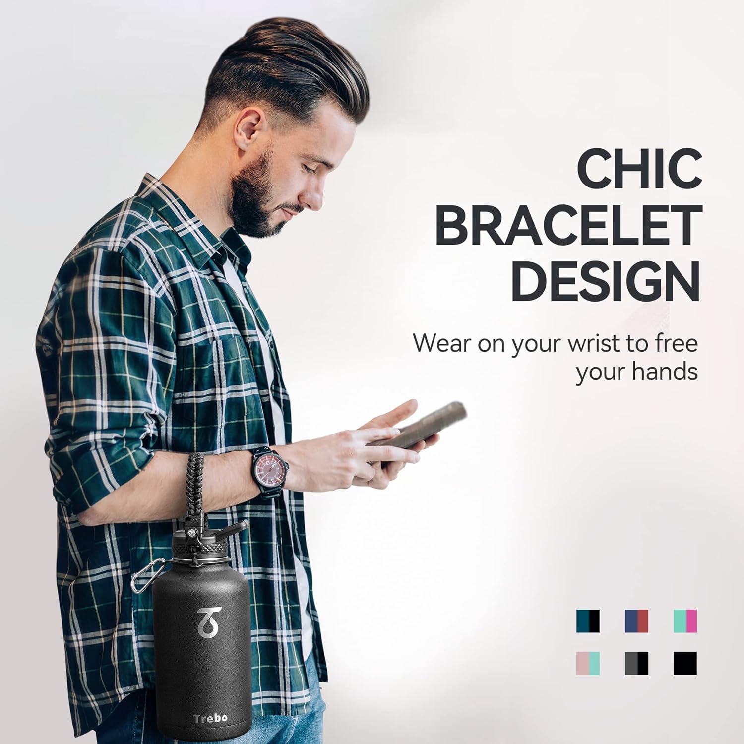 Trebo 64oz Water Bottle,Large Stainless Steel Water Jug with 3 Lids, Triple Wall Vacuum Sports Thermo bottle Keep Hot 24 Hours & Cold 48 Hours,Wide Mouth Flask,Black - Image 7