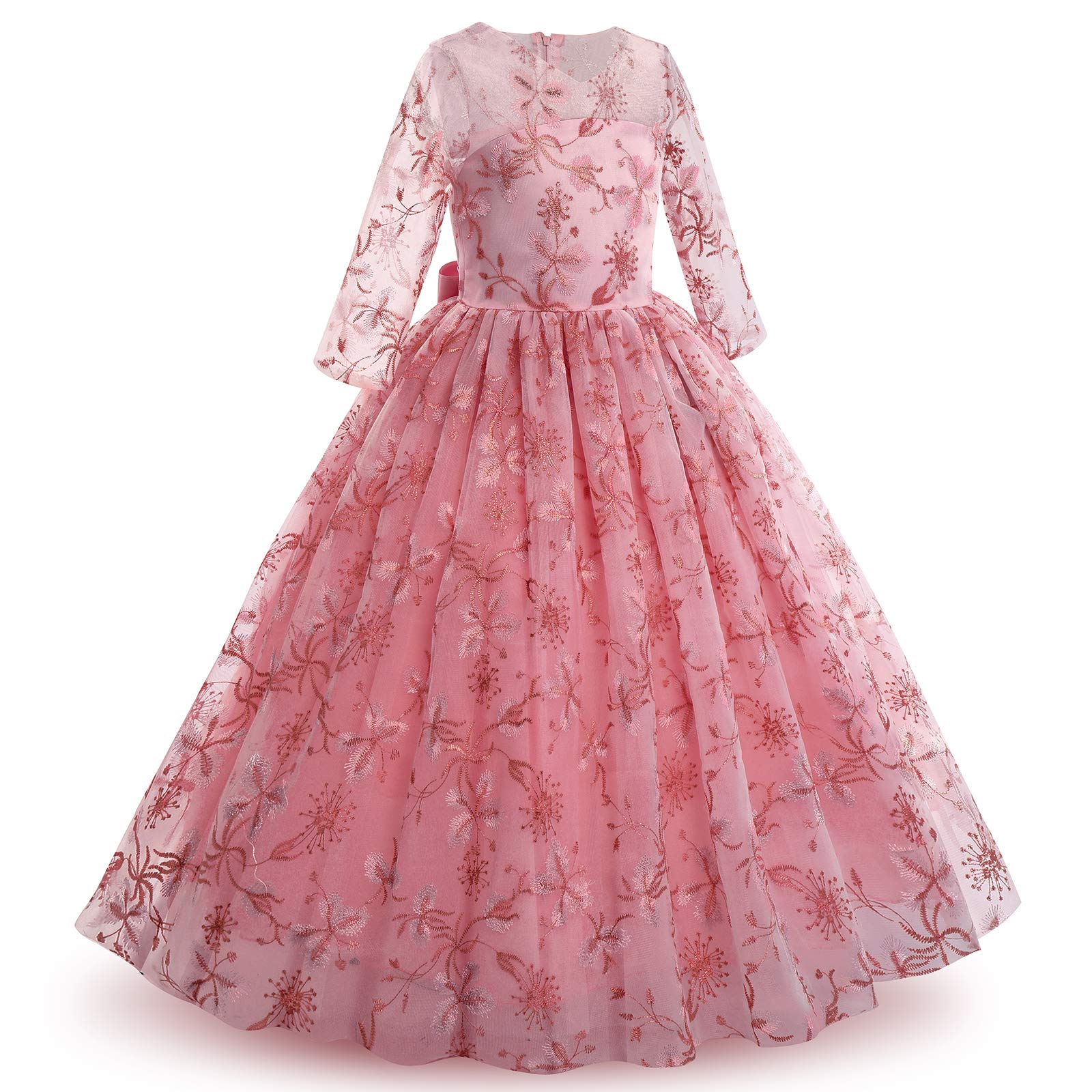 Toddler Baby Little Big Girls High-Low Vintage Ruffle Lace Embroidered Tutu Dress for Kids Pageant Wedding Bridesmaid Formal Flower Princess Birthday Party Maxi Gown Wine Red 13-14 Years