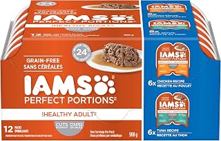 IAMS Perfect Portions Healthy Wet Cat Food Adult Grain Free Cuts in Gravy - Chicken and Tuna, 12CT Multipack, 75g Tray