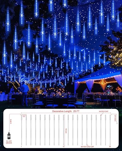 Miniatura 4 de Luces de Navidad para exteriores de 16 pulgadas, lluvia de meteoritos, 20 tubos y 960 luces LED, decoración de cadena de árbol de carámbano para