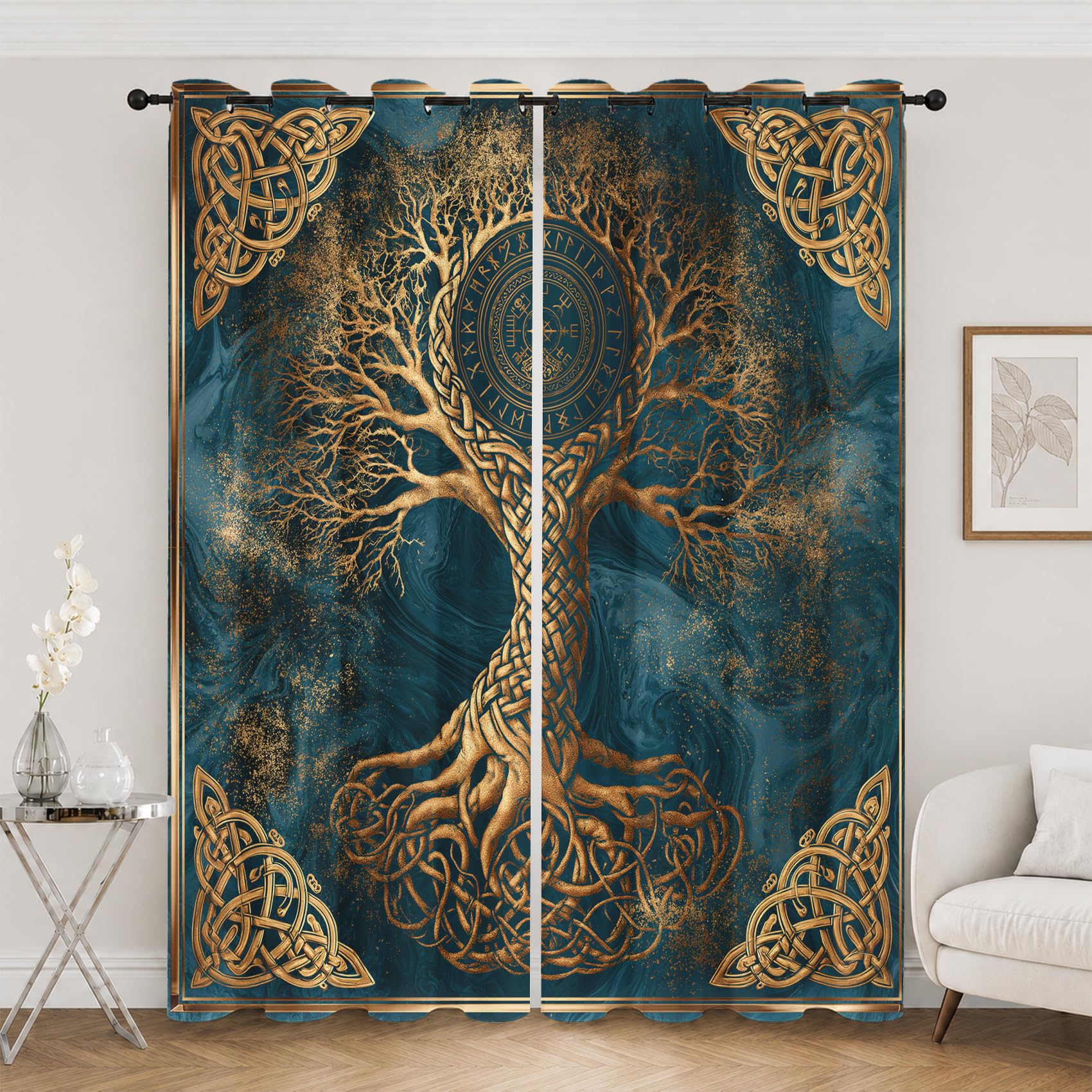 Rideaux Isolants Thermiques Arbre de Vie, Lot de 2 Draperies Opaques à Oeillets