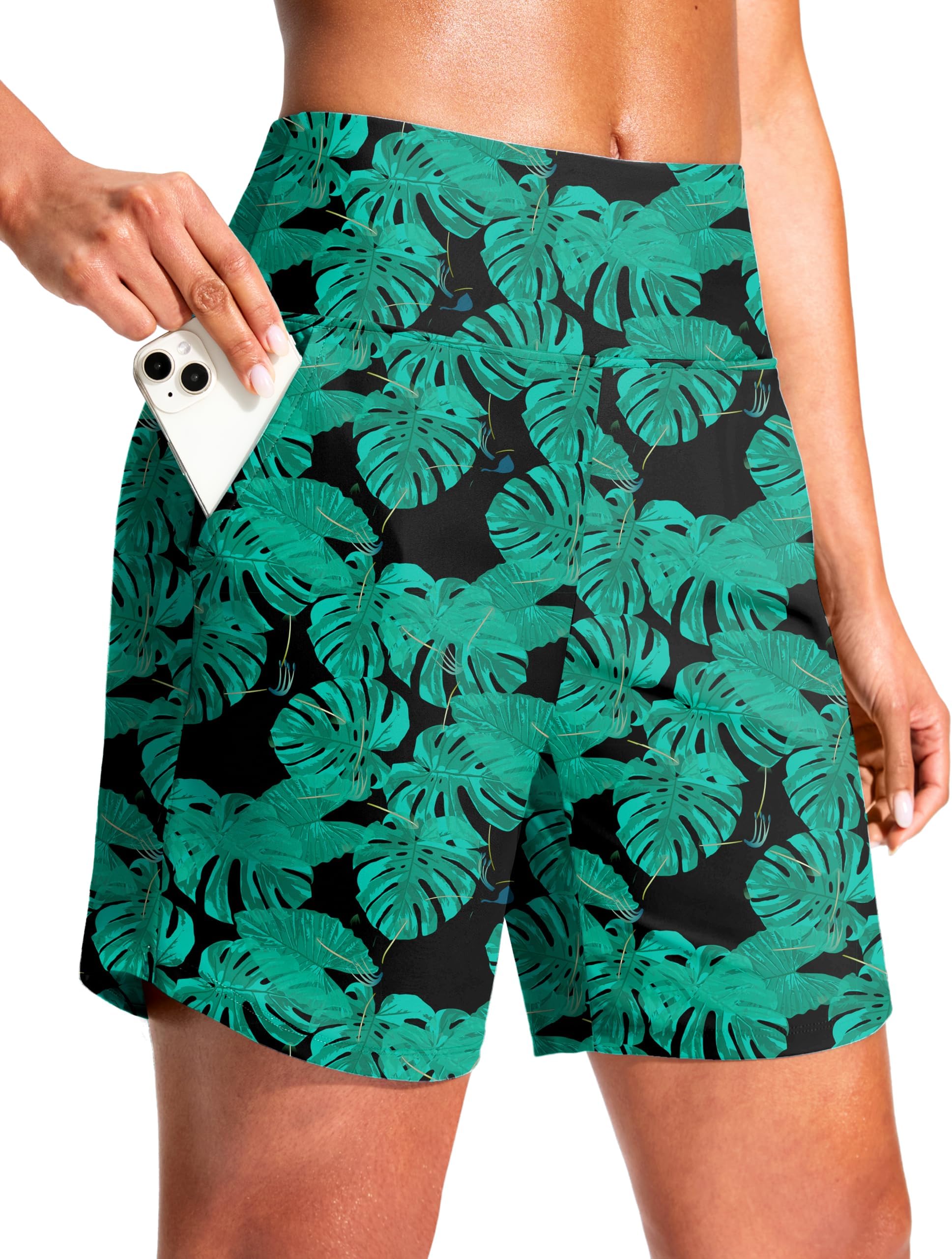 G Gradual Women's 7' Quick Dry Swim Board Shorts Swimming Bottoms High Waisted Beach Shorts for Women with Liner Pockets