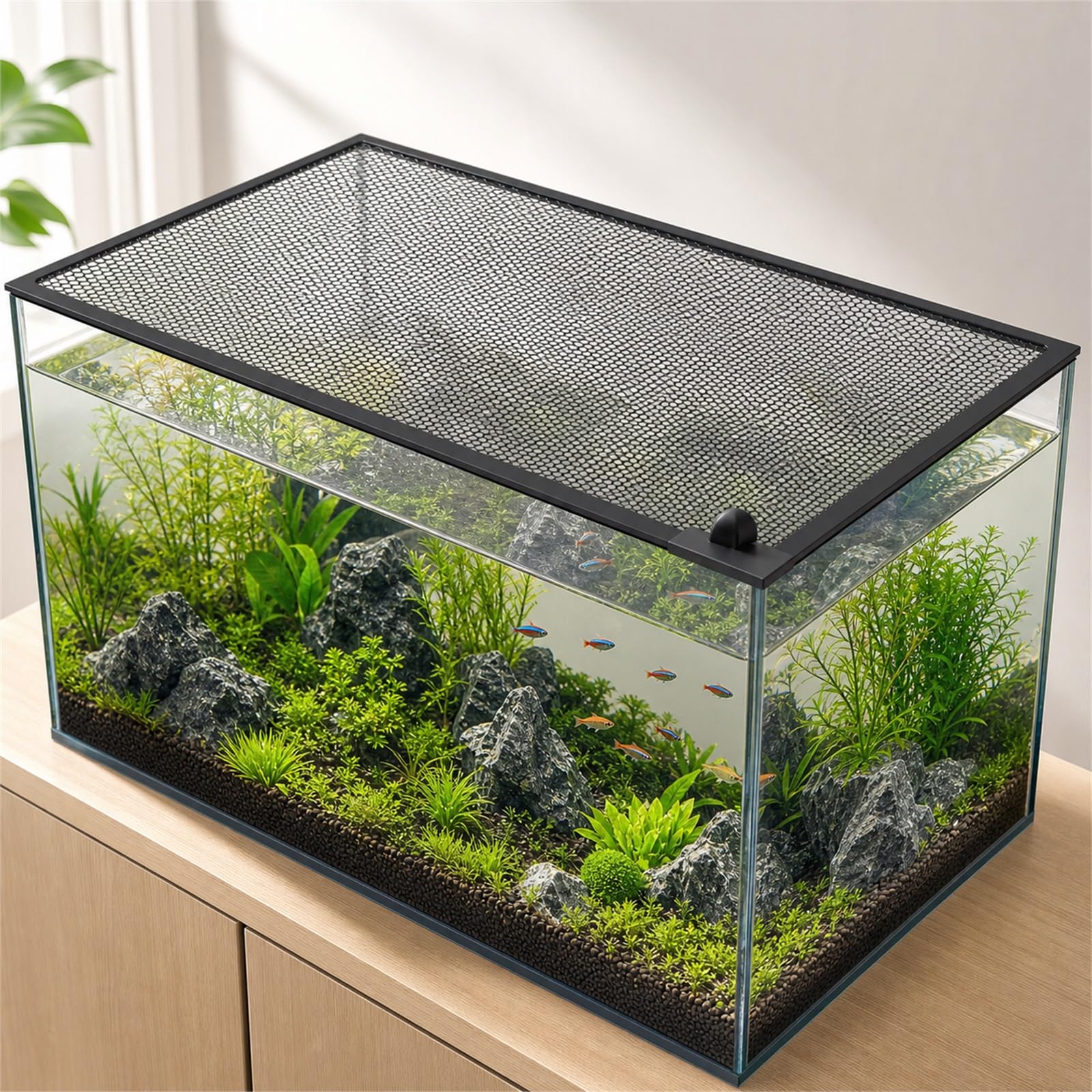Aquarium Abdecknetz Magnetisch,Magnetische Aquarium-Anti-Sprung-Abdeckung,Aquarium-Abdecknetz,Nicht Leicht Verformbar,FüR Zuhause Eingangsbereich Hobbyisten ZüChter