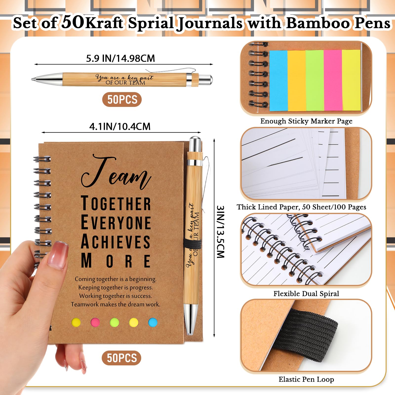 Jetec Regalos de agradecimiento para el equipo, cuadernos inspiradores en espiral, regalos de agradecimiento al equipo, equipo junto con bolígrafos y notas para personal voluntario, estudiantes,
