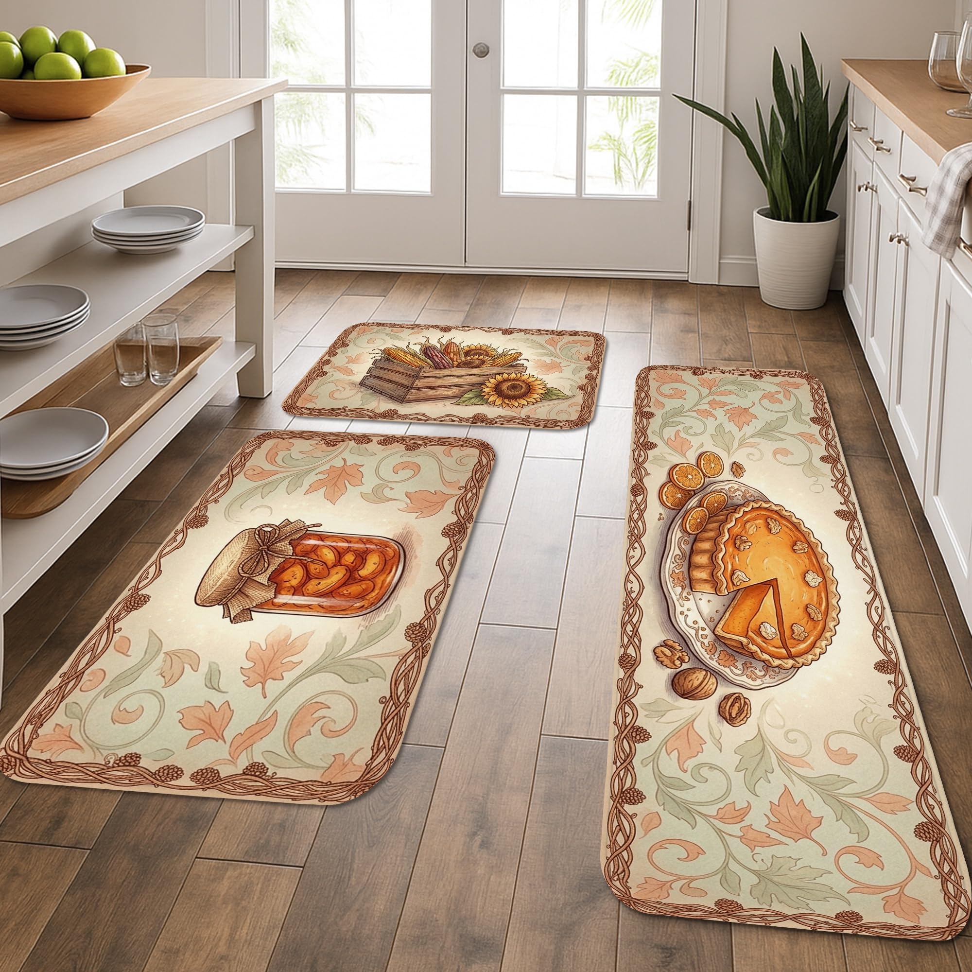 Tapis de cuisine anti-glisse feuilles d'automne tapis lavable évier