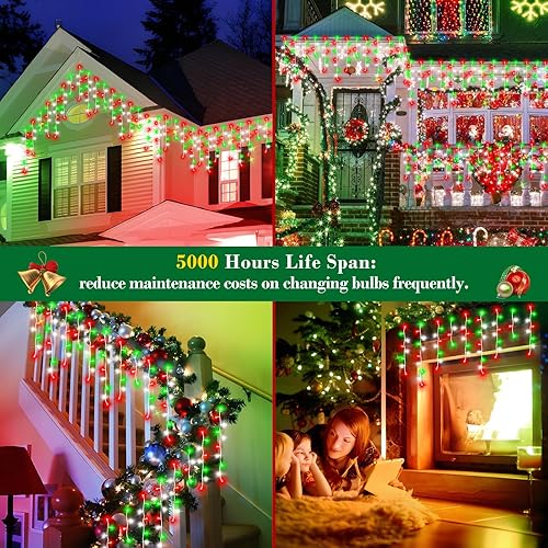 Miniatura 71 de Luces de Navidad de 132 pies para decoración al aire libre, 1280 LED 8 modos de luces de hadas con 240 gotas, temporizador impermeable con función