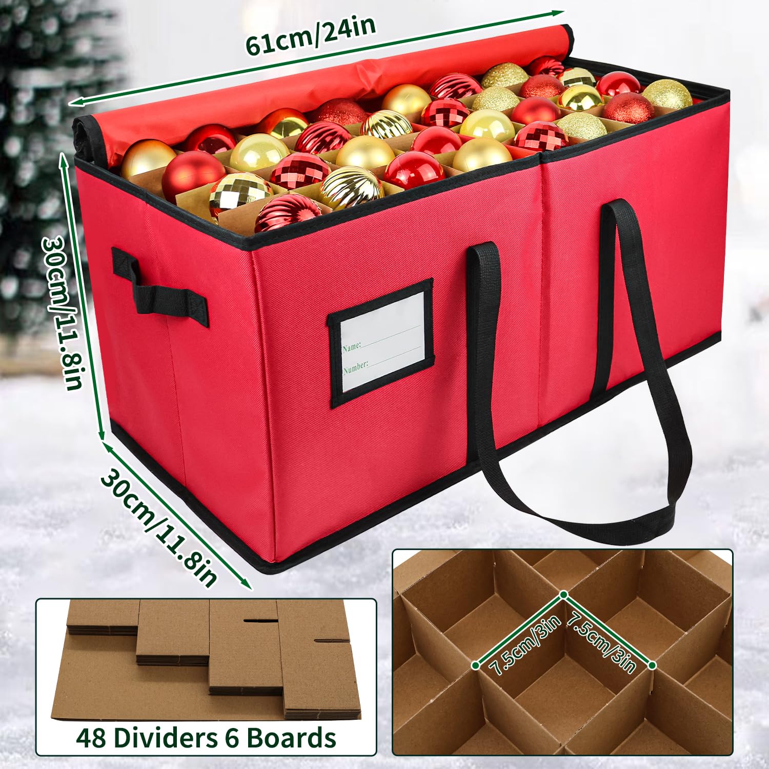 Mu Mianhua Aufbewahrungsbox für Weihnachtskugeln mit Trennwänden, 128 Fächer, Weihnachtsschmuck, Aufbewahrungsbox, 600D Oxford, Weihnachtsdekorationen, Aufbewahrungstasche