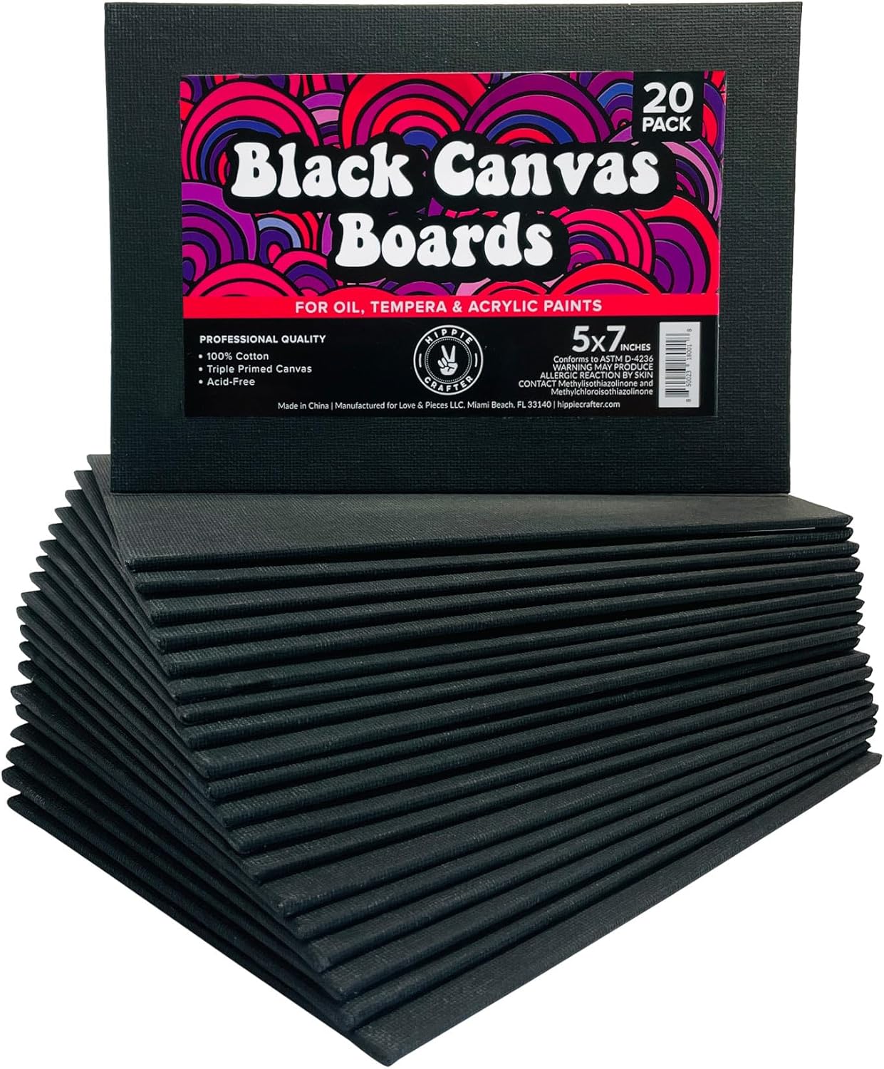 Black Canvas Panels for Painting, 20 Pack, 5x7 Inch Gesso-Primed Boards for Oil, Acrylic & Watercolor, Blank Art Canvas for Artists