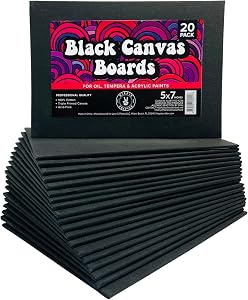 Black Canvas Panels for Painting, 20 Pack, 5x7 Inch Gesso-Primed Boards for Oil, Acrylic & Watercolor, Blank Art Canvas for Artists