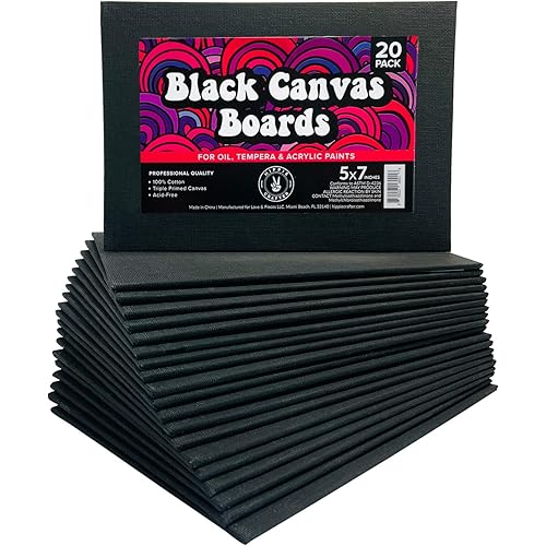 Black Canvas Panels for Painting, 20 Pack, 5x7 Inch Gesso-Primed Boards for Oil, Acrylic & Watercolor, Blank Art Canvas for Artists